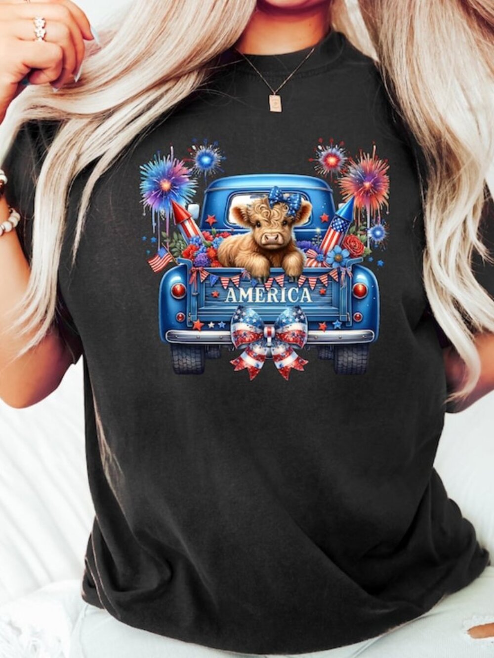 Highland Cow 4th Of July Shirt, Cow Lover Shirt, Western 4th of July Shirt
